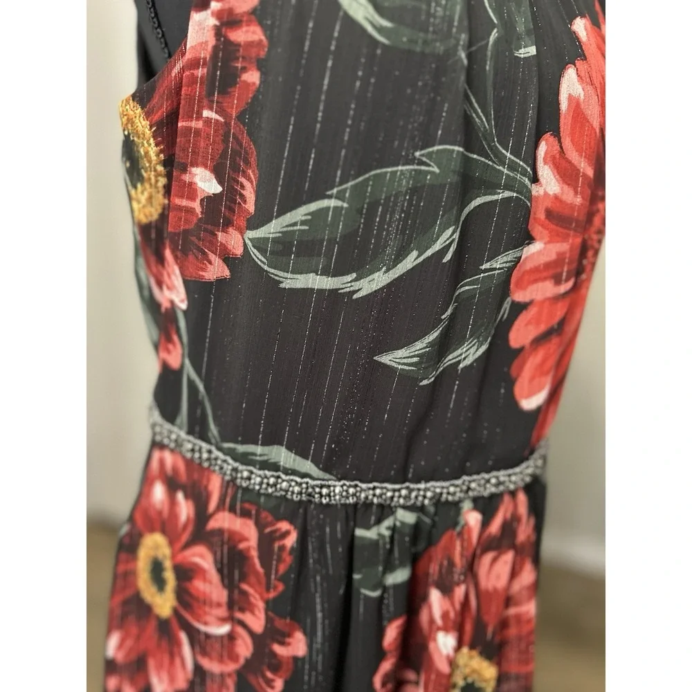 SLNY Womens Semi-formal Black Floral Sleeveless Embellished Maxi‎ Dress Size 10 - Picture 3 of 5